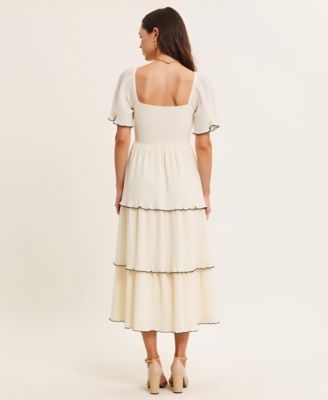 Women's Tiered Flutter-Sleeve Midi Dress