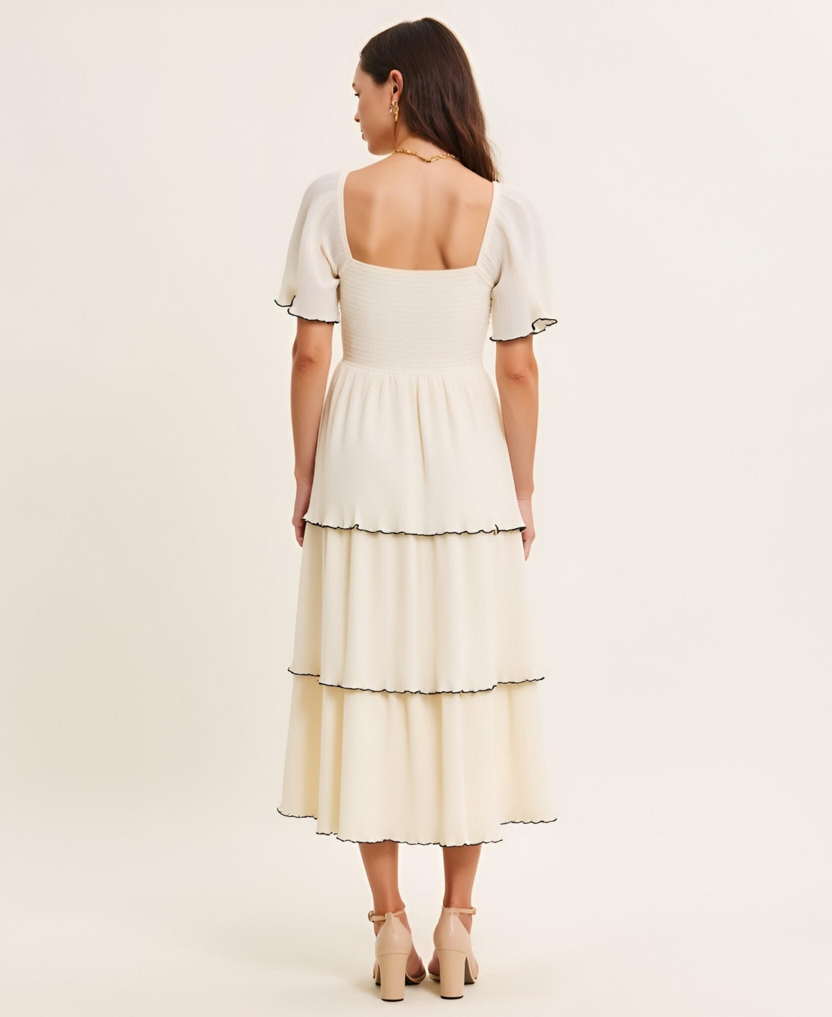 Modenaire Women's Tiered Flutter-Sleeve Midi Dress