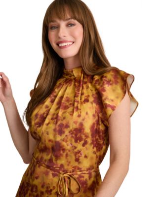 Women's Mock Neck Flutter Sleeve Dress