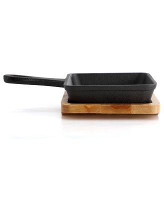 6 Piece Mini Cast Iron Square Pan with Wood Tray