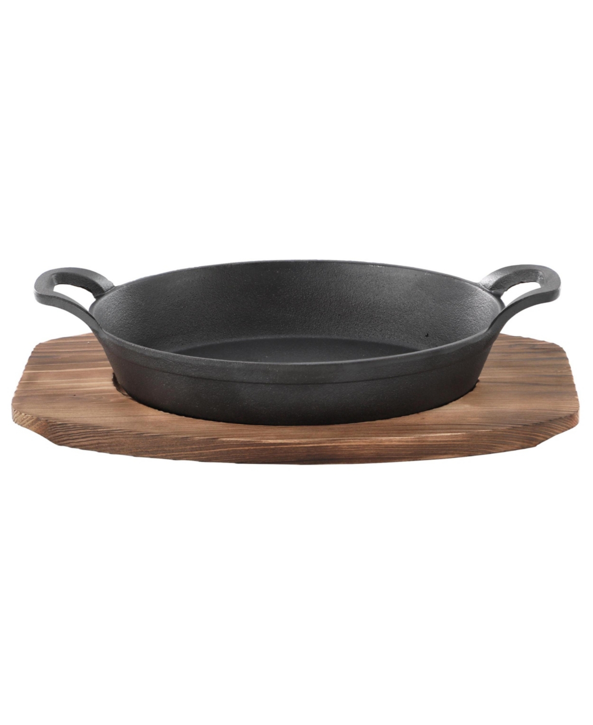 MegaChef Piece Mini Cast Iron Oval Pan with Wood Tray Set