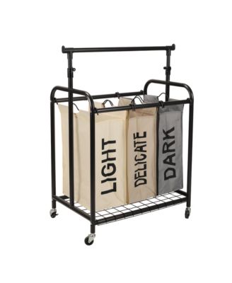 3-Bag Rolling Laundry Sorter with Adjustable Hanging Bar, Color