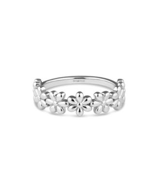 Daisy Flower Ring in Rhodium Plated Sterling Silver, Size 7