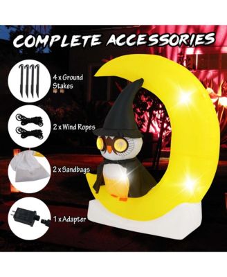 4.3 x 5.1 ft Inflatable Owl on Moon LED Lighted Halloween Decoration w/ Large Moon & Wizard Owl  w/ Stakes & Sandbags