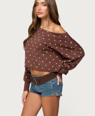 Women's Oversized Off Shoulder Polka Dot Sweater