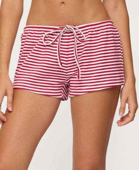 Женские шорты Edikted Jainee Striped Drawstring, цвет: Бордовый