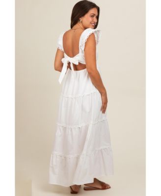 Maternity White Ruffle Trim Maxi Dress