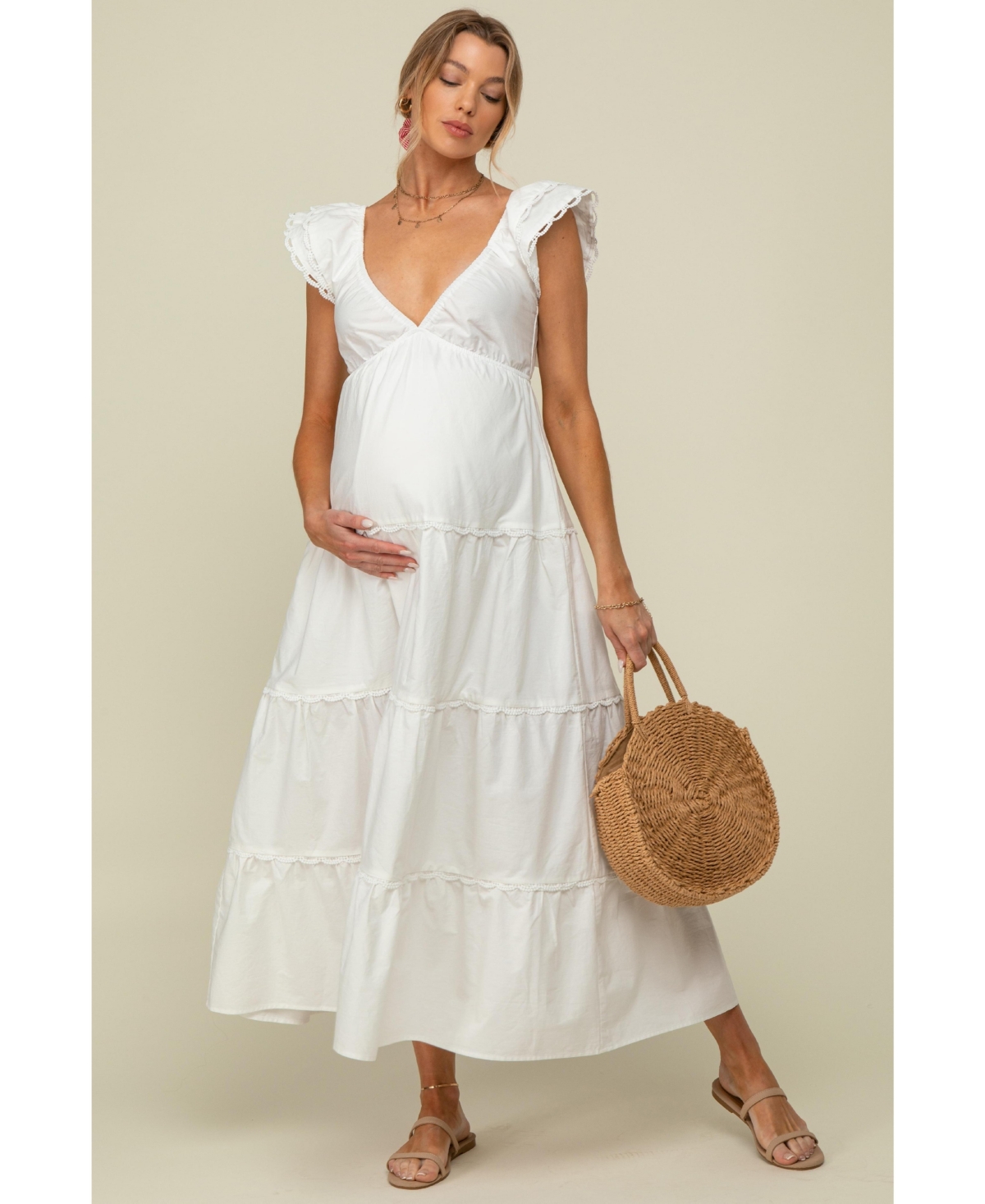 Pinkblush Maternity White Ruffle Trim Maxi Dress