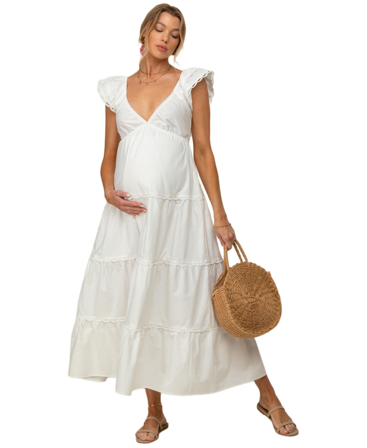 Women's Light Blue Ruffle Trim Maxi Dress