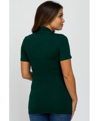 Maternity Forest Green Solid Short Sleeve Wrap Front Maternity/Nursing Top