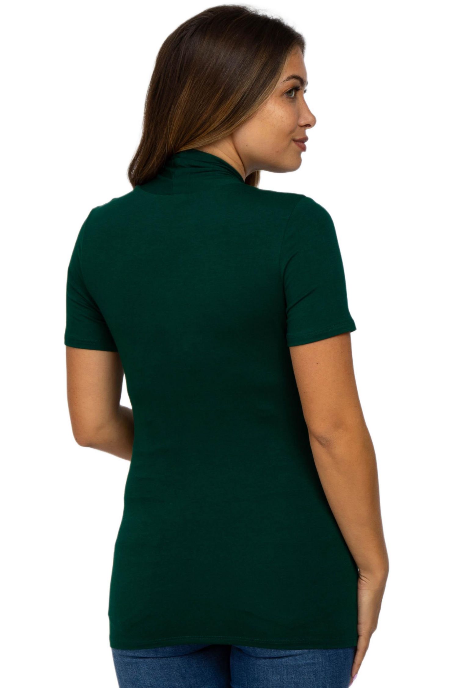 Women's Forest Green Solid Short Sleeve Wrap Front Maternity/Nursing Top
