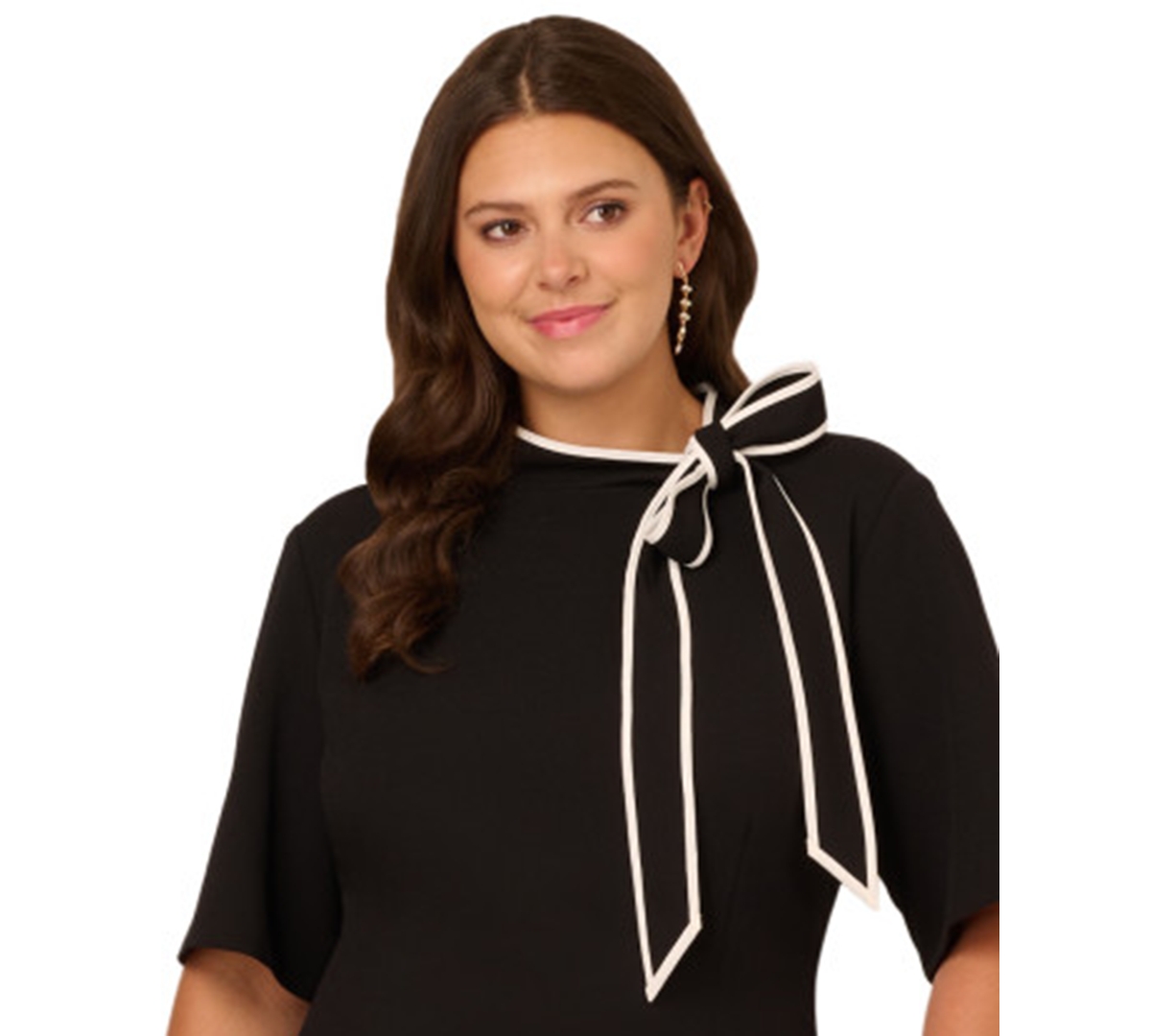 Adrianna Papell Plus Tie Neck Flounce Dress