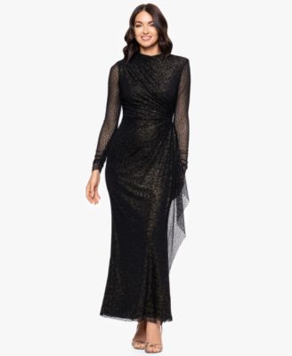 Petite Velvet Burnout Long Sleeve Gown