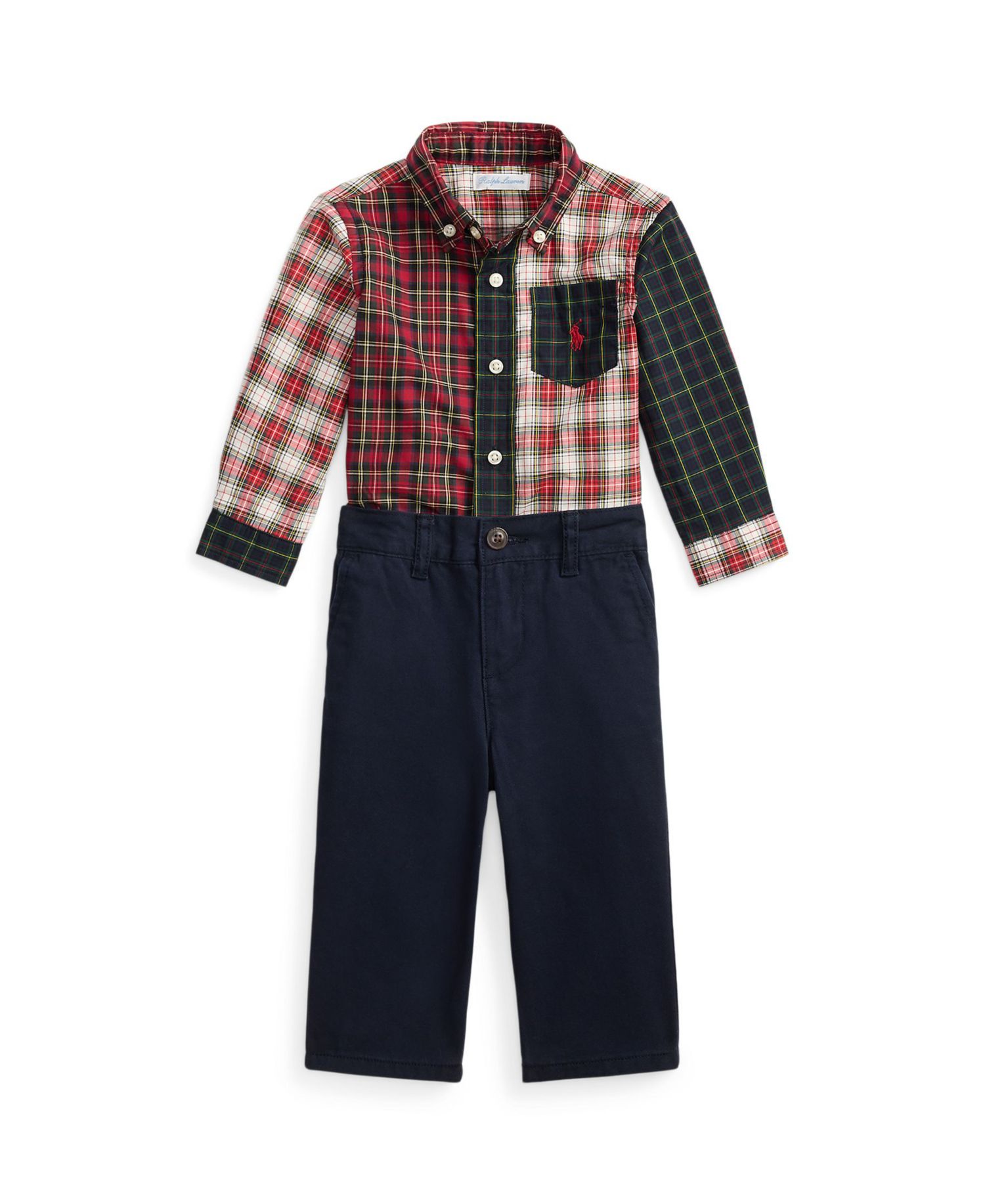 Baby Boys' Long-Sleeve Plaid Shirt and Stretch Chino Pants, 2-Piece Set
