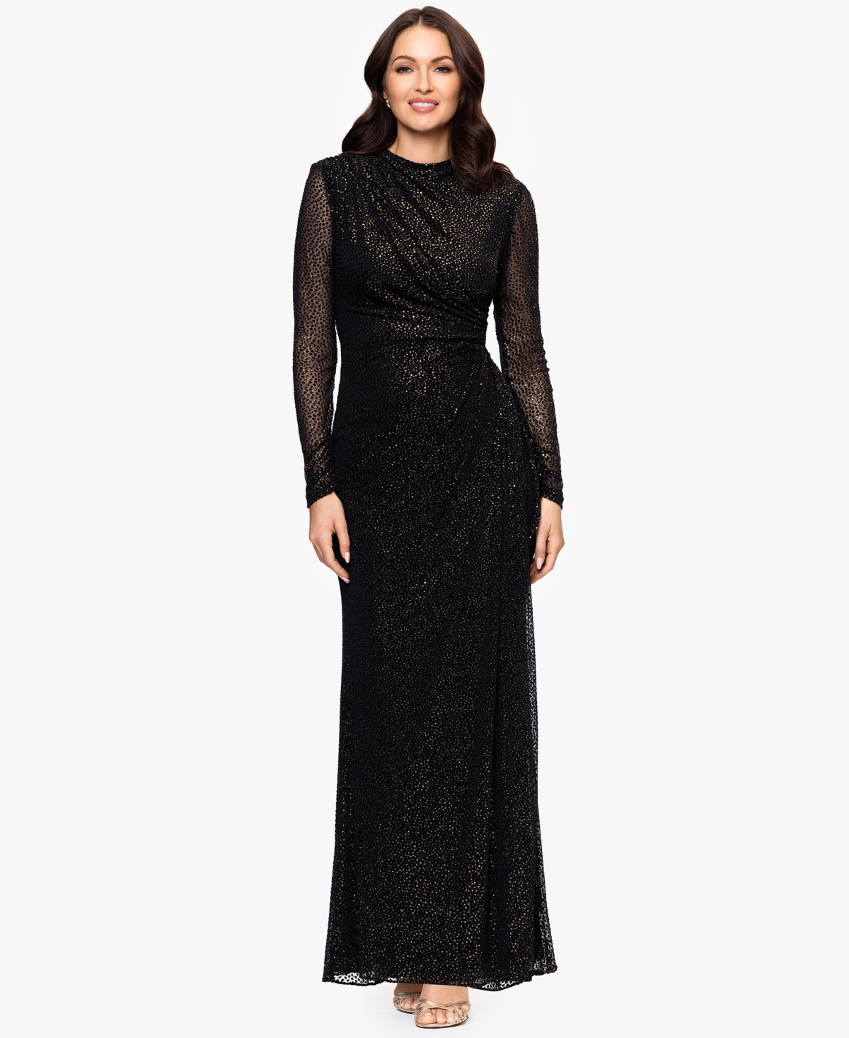 Betsy & Adam Petite Burnout Long Sleeve Gown