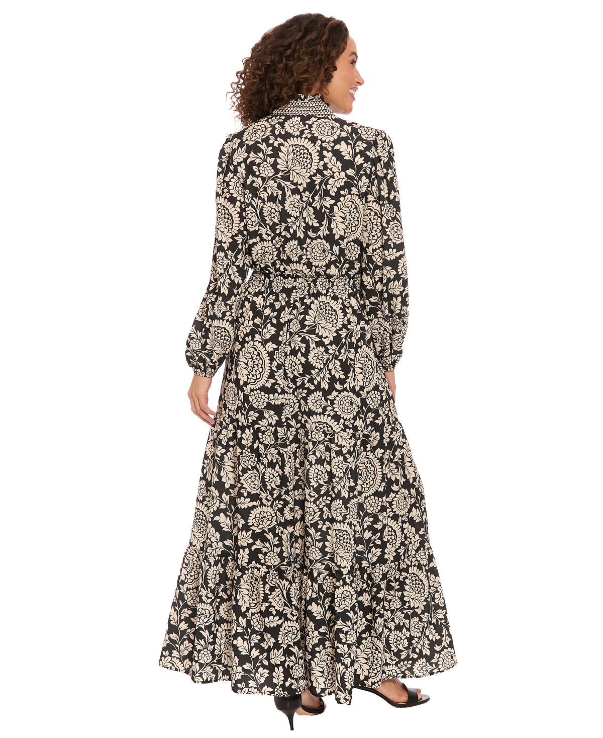 London Times Women's Ruffle Neck Smocked Waist Dress In Multi