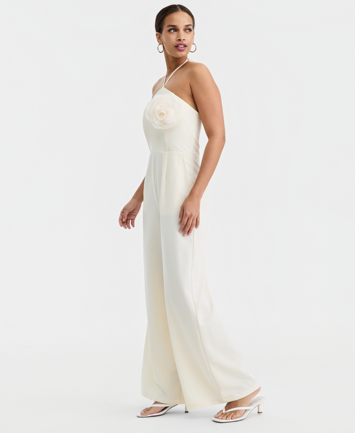Bar Iii Women's Rosette Halter Neck Wide-Leg Jumpsuit, Macy's Exclusive