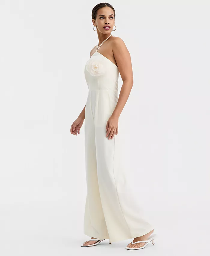 Women's Rosette Halter Neck Wide-Leg Jumpsuit - thumbnail 4
