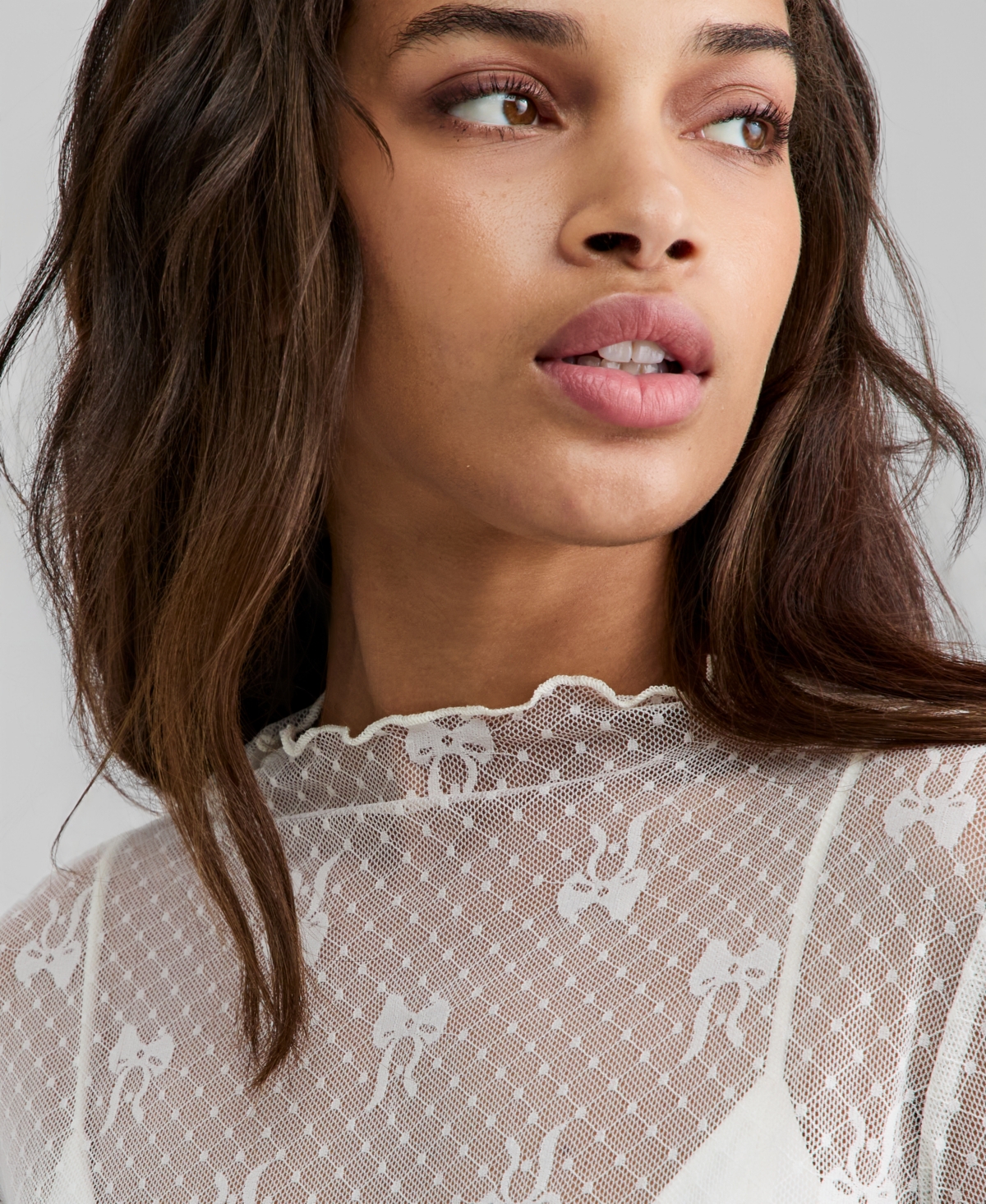 And Now This Women's Bow-motif Lace Mock Neck Top, Macy's Exclusive In White
