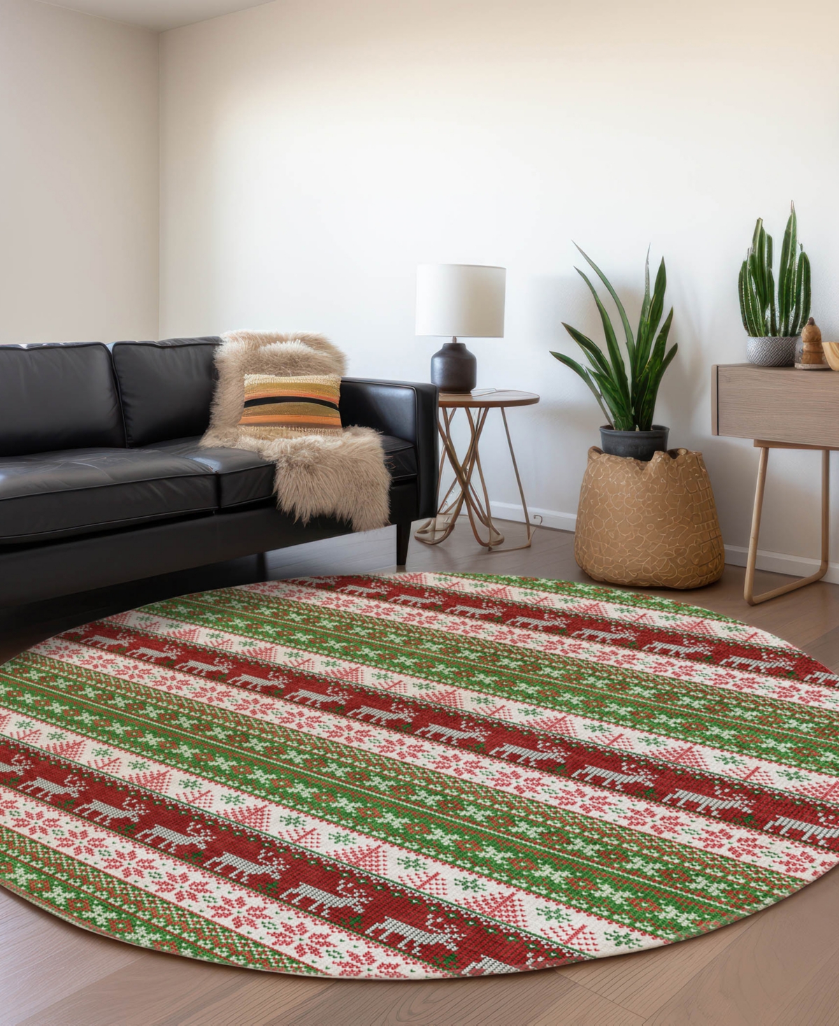 Addison Holiday Washable Indoor/Outdoor ACN1818 8'x8' Round Area Rug