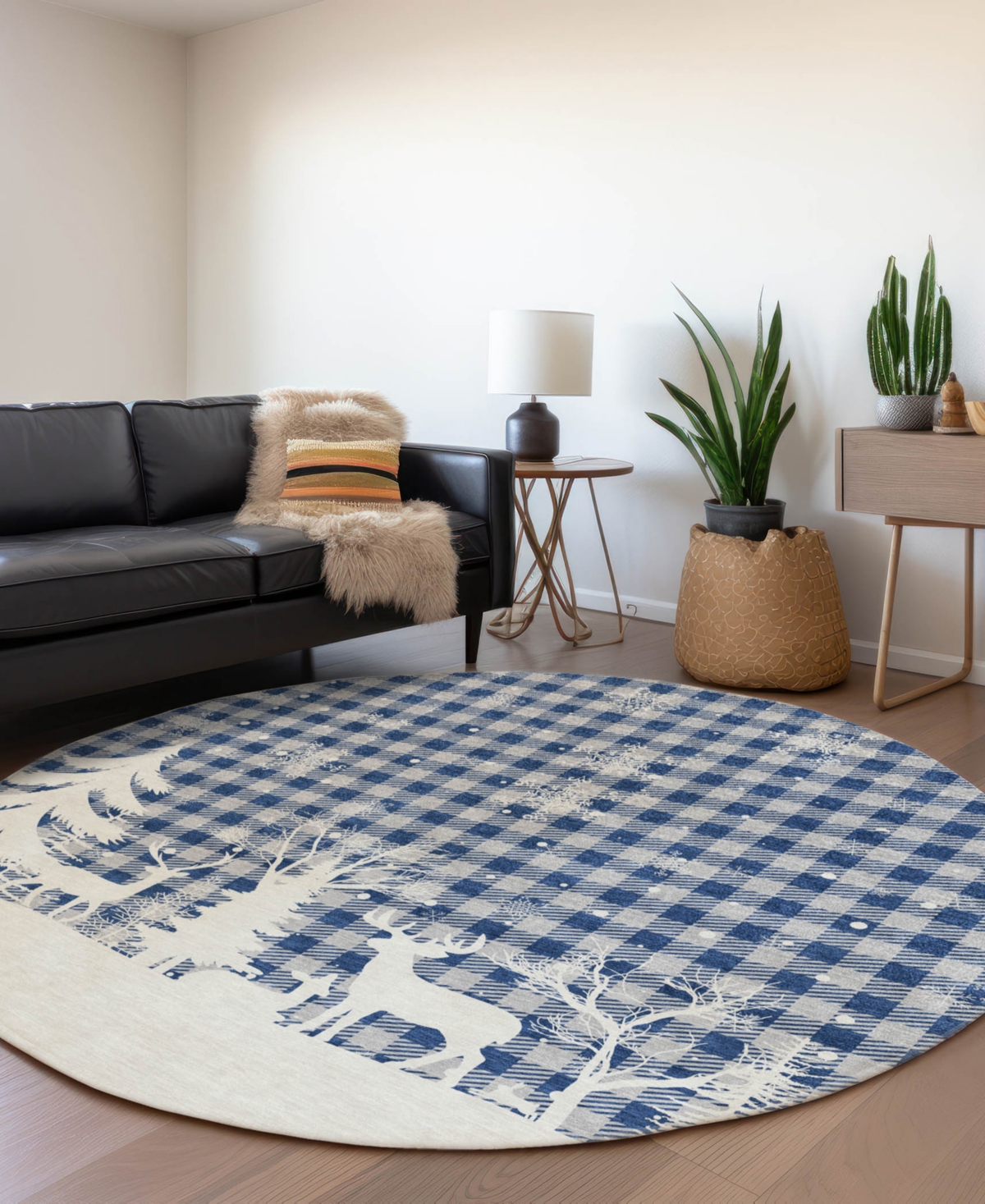 Addison Holiday Washable Indoor/outdoor Acn1824 8'x8' Round Area Rug In Blue