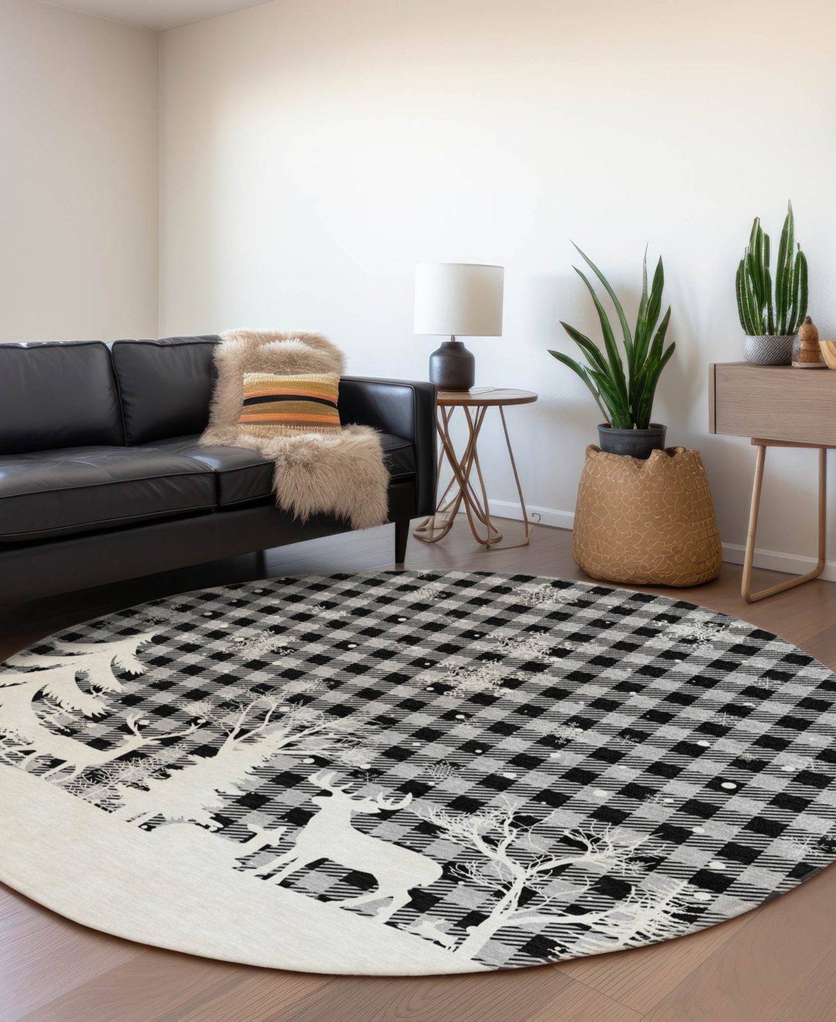 Addison Holiday Washable Indoor/outdoor Acn1824 8'x8' Round Area Rug In Gray