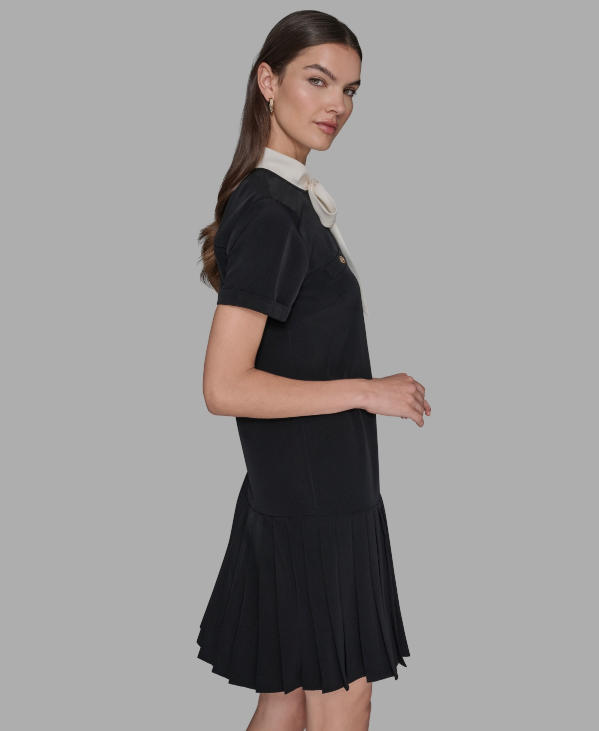 Karl Lagerfeld Women's Bow Tie Neck A-line Dress In Black