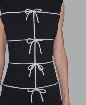 Women's Piping Detail Boat Neck Midi Dress