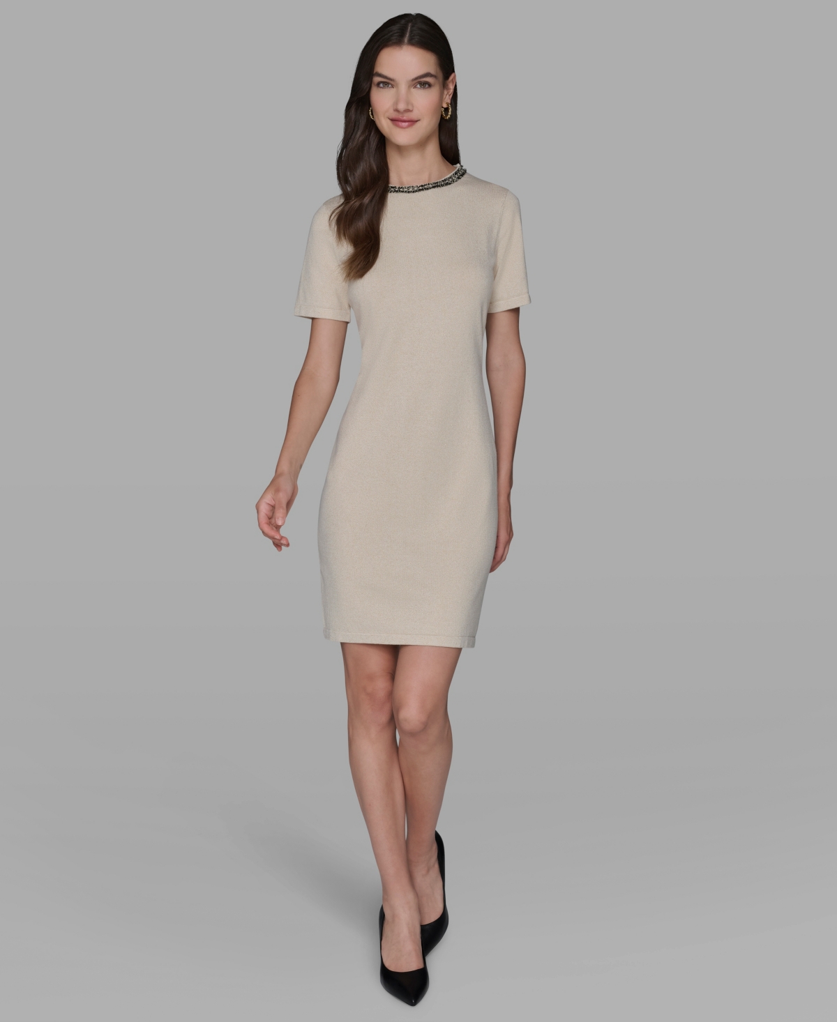 Karl Lagerfeld Women's Embellished Crew Neck Sweater Dress In Multi