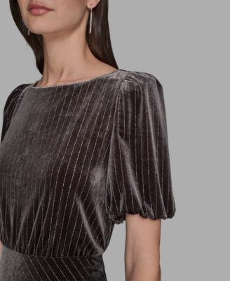 Women's Velvet Pinstripe Midi Dress