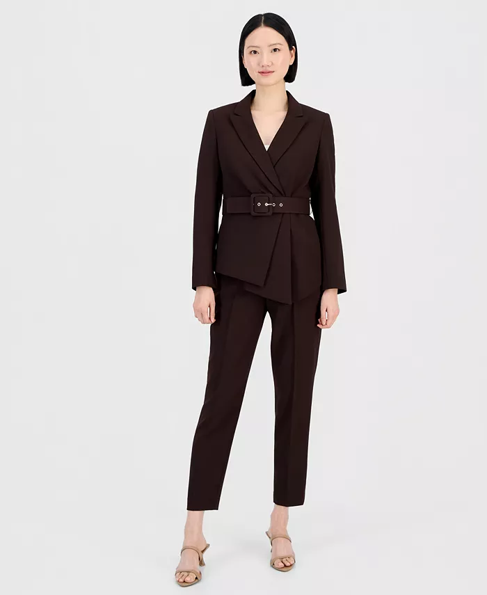 Women's Belted Asymmetrical Jacket & Slim-Fit Pantsuit Set - thumbnail 7