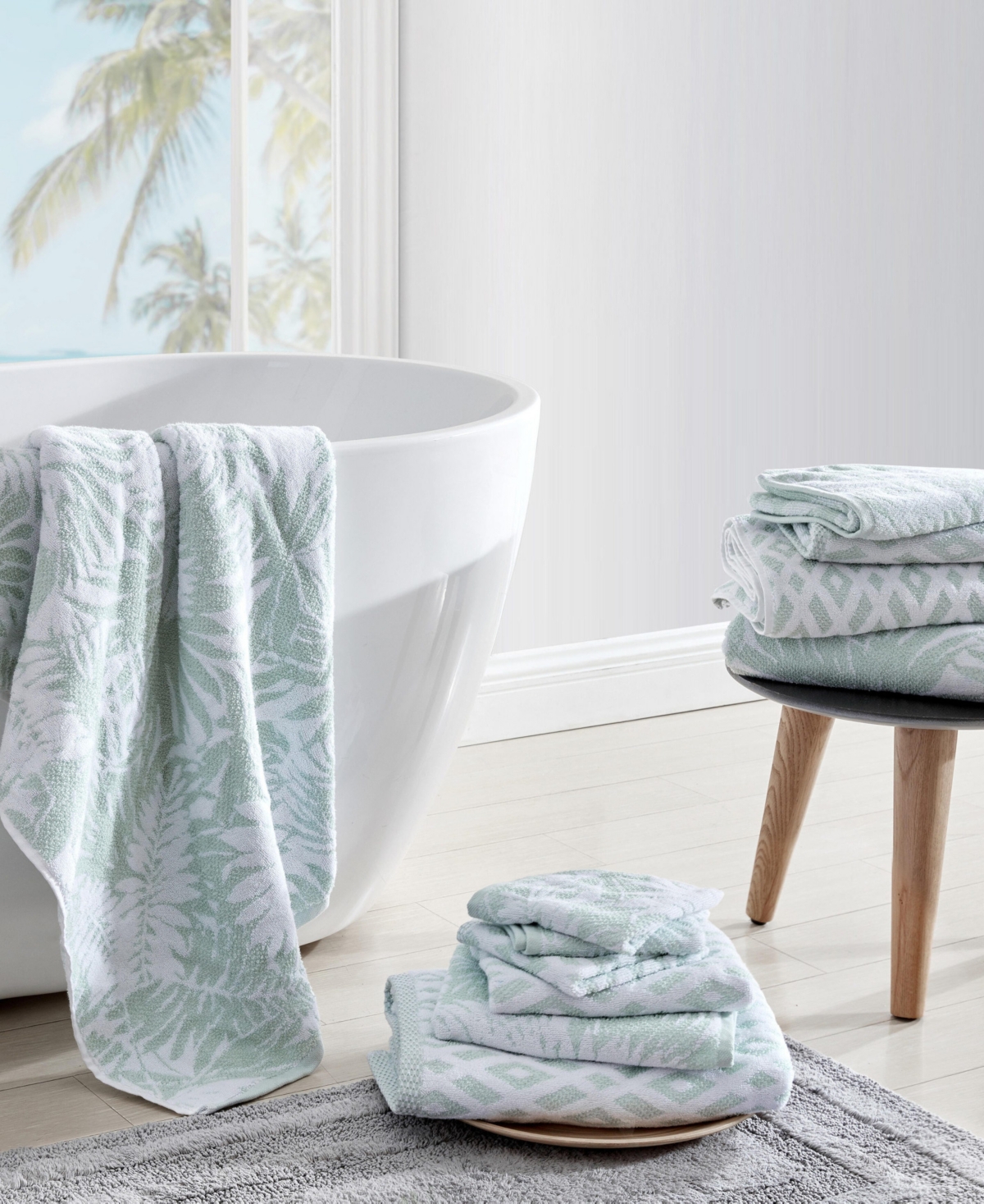 Tommy Bahama Lago Palm Cotton Jacquard 2-pc. Bath Towel Set, 58" X 28" In Green