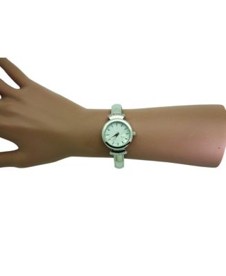 Silver Pearl Tone Face Metal Bangle Watch
