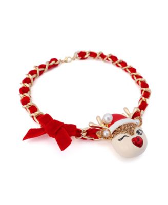 Faux Stone Santa Baby Reindeer Bow Pendant Necklace