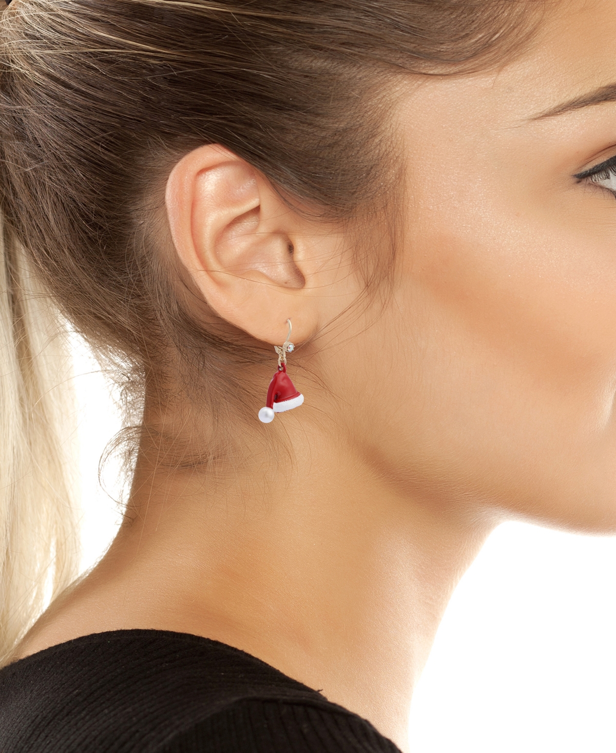 Betsey Johnson Faux Stone Santa Baby Santa Hat Drop Earrings In Red