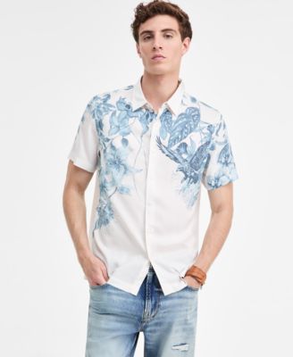 GUESS - Men's Short Sleeve Tropical Print Button-Front Camp Shirt