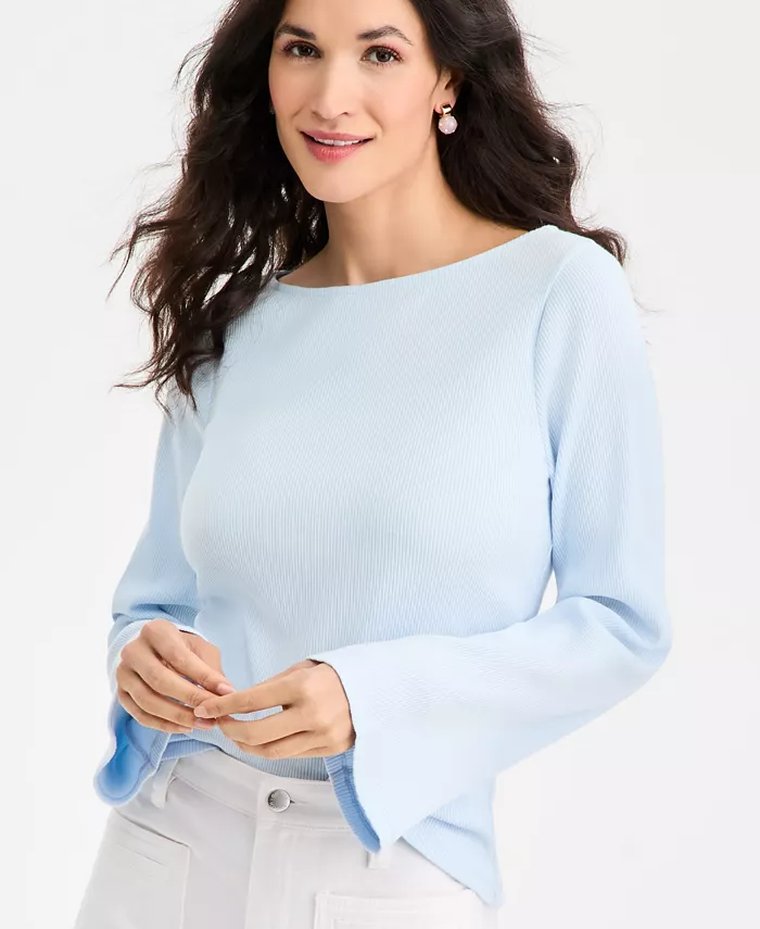 Women's Knit Boat-Neck Bell-Sleeve Top - thumbnail 8