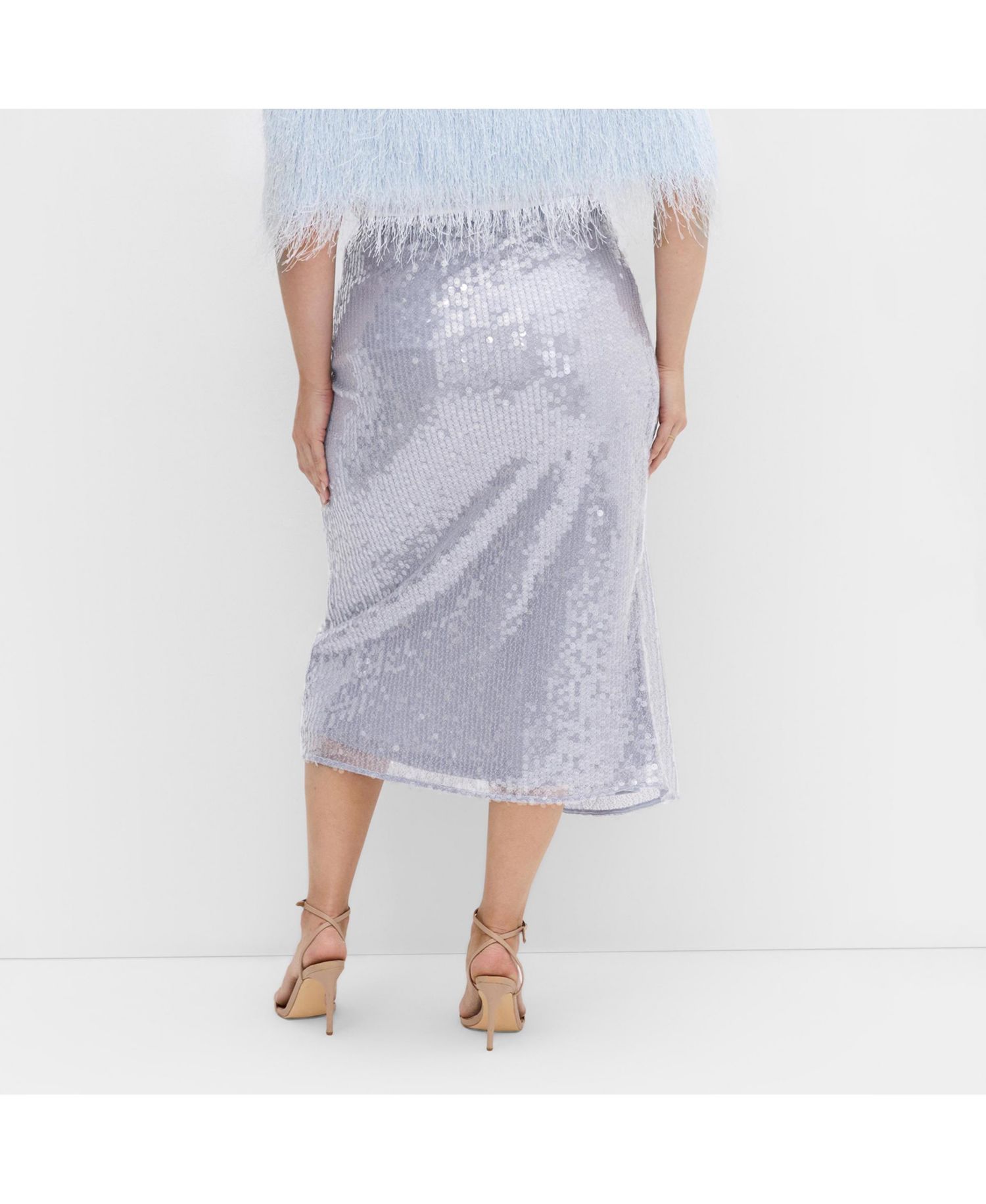 Plus Size Sequin Midi Skirt