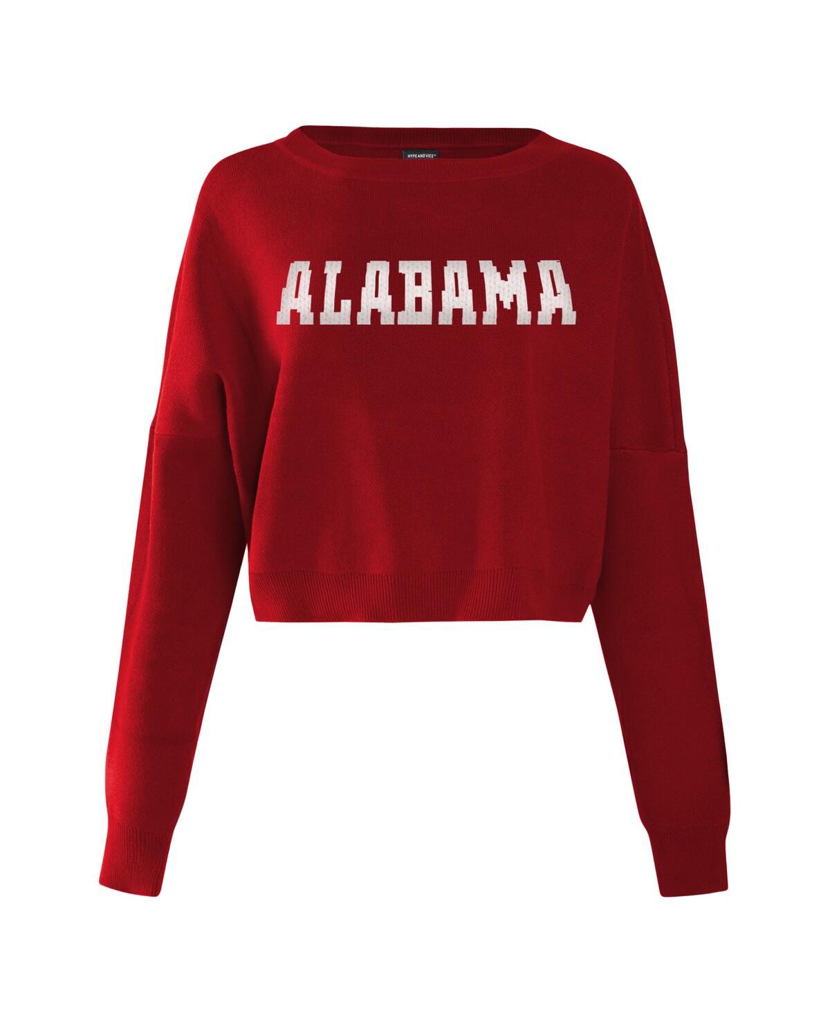 Hype And Vice Women's Crimson Alabama Crimson Tide Oversized Cropped Ivy Knit Pullover Sweater In White