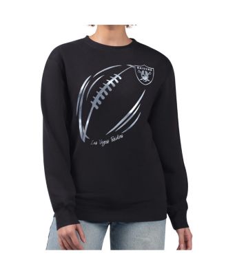 G-III 4Her by Carl Banks - Women's Black Las Vegas Raiders Metallic Print Football Sketch Fleece Crewneck Sweatshirt