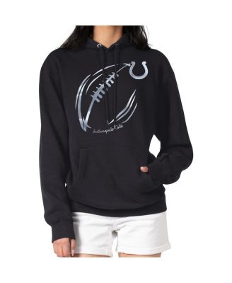 G-III 4Her by Carl Banks - Women's Black Indianapolis Colts Metallic Print Football Sketch Fleece Pullover Hoodie