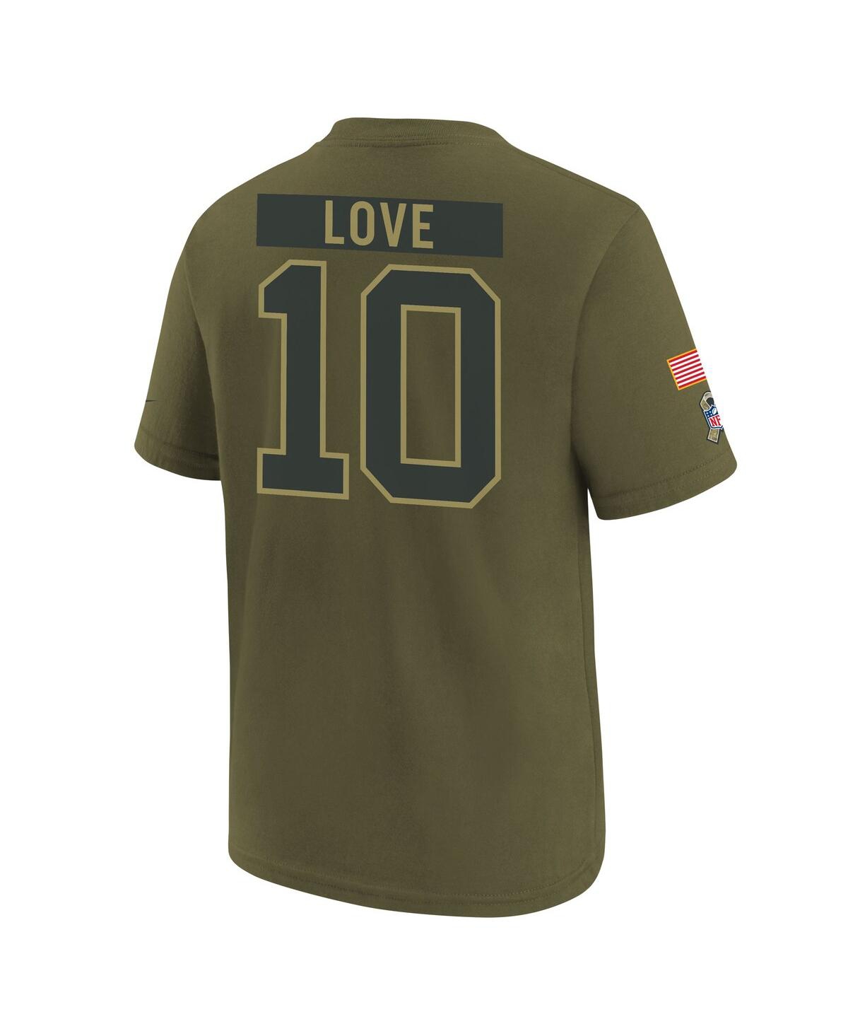 Nike Big Boys and Girls Jordan Love Olive Green Bay Packers 2025 Salute to Service Name Number T-Shirt