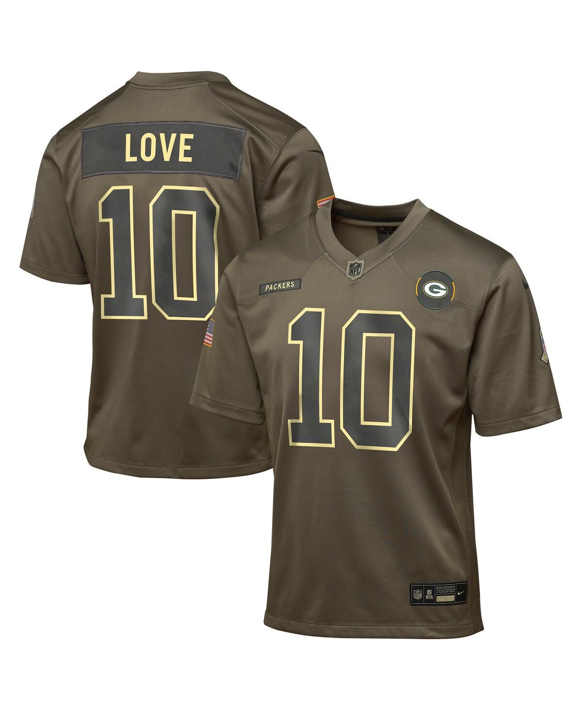 Nike Big Boys and Girls Jordan Love Olive Green Bay Packers 2025 Salute to Service Game Jersey