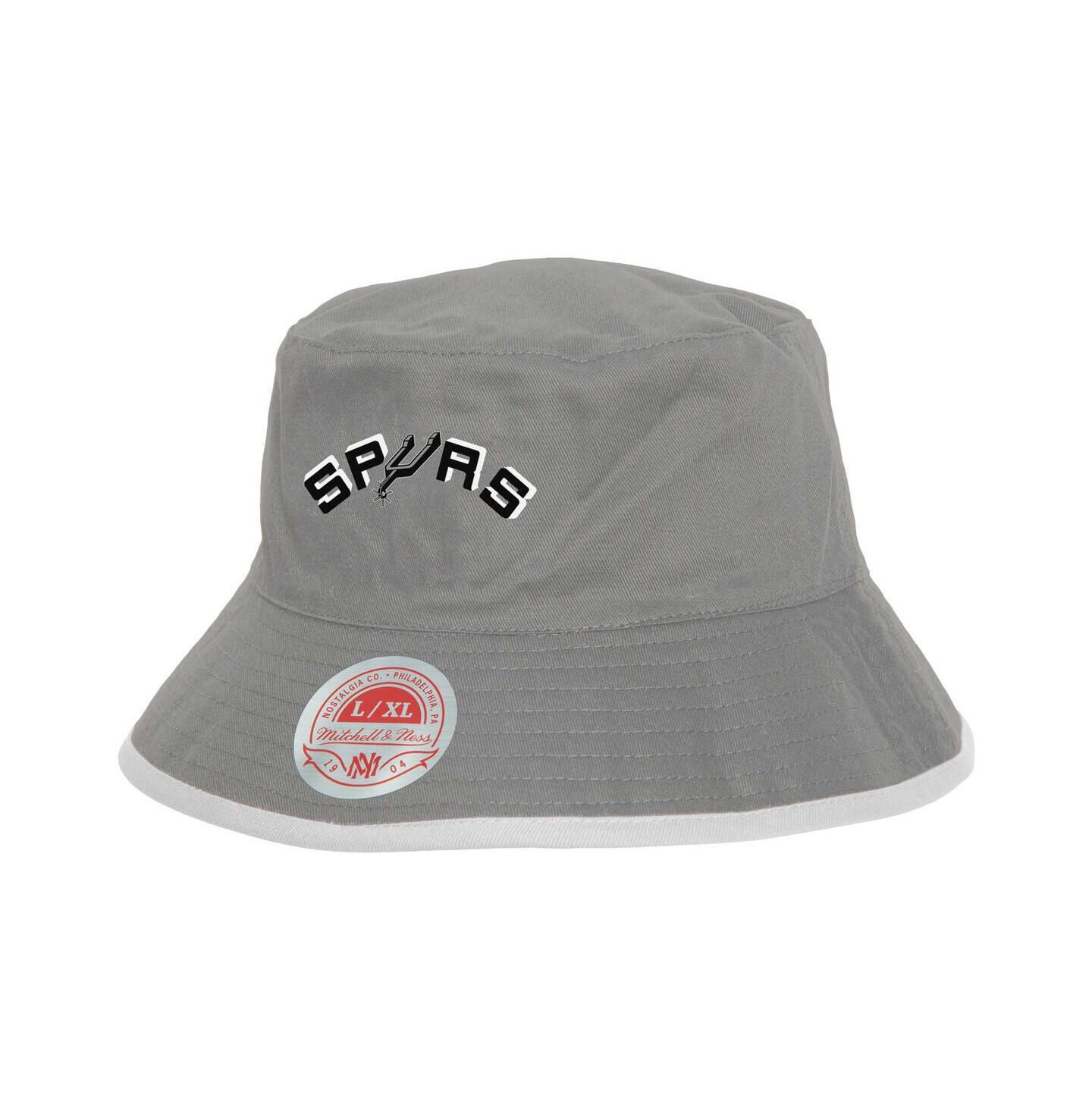 Мужская панама Mitchell & Ness Gray/Black San Antonio Spurs Flip It Reversible Bucket Hat — фото 1