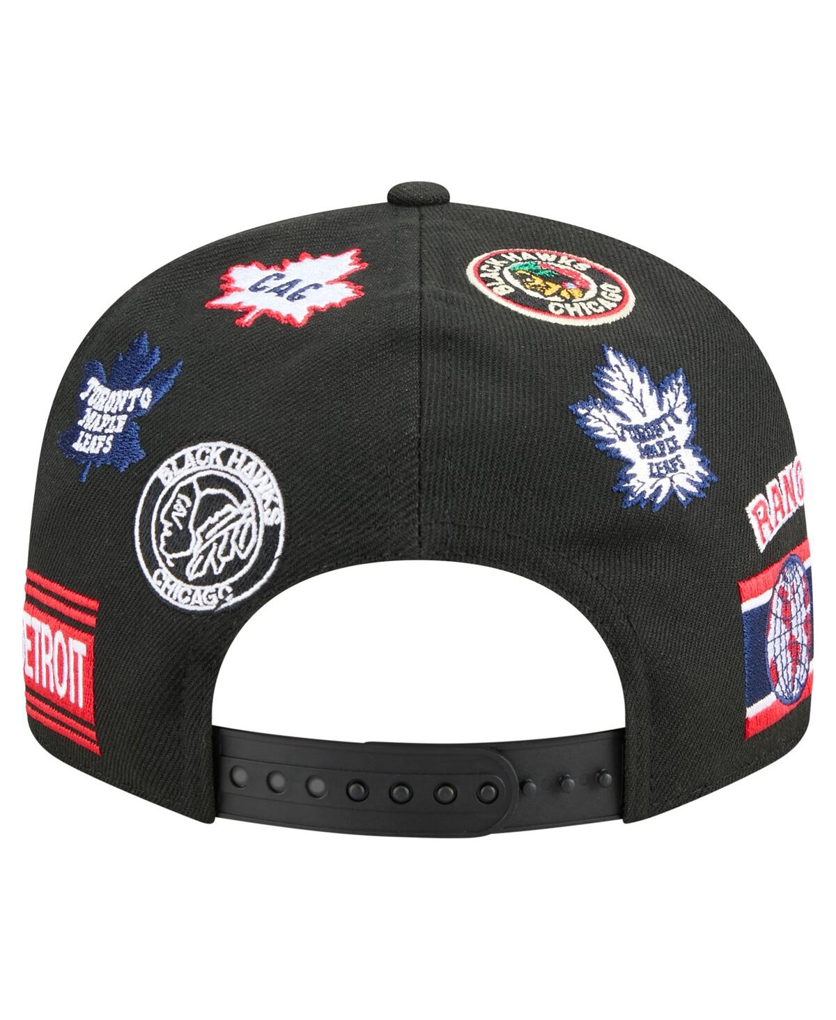 New Era Men'sâ Black Original 6 Allover Logos 9fifty Snapback Hat In Black