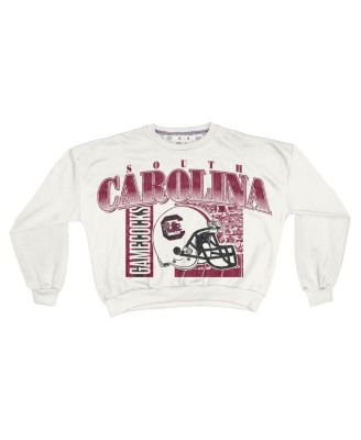 Women's White South Carolina Gamecocks Oversized Janice Retro Waist-Length Sweatshirt