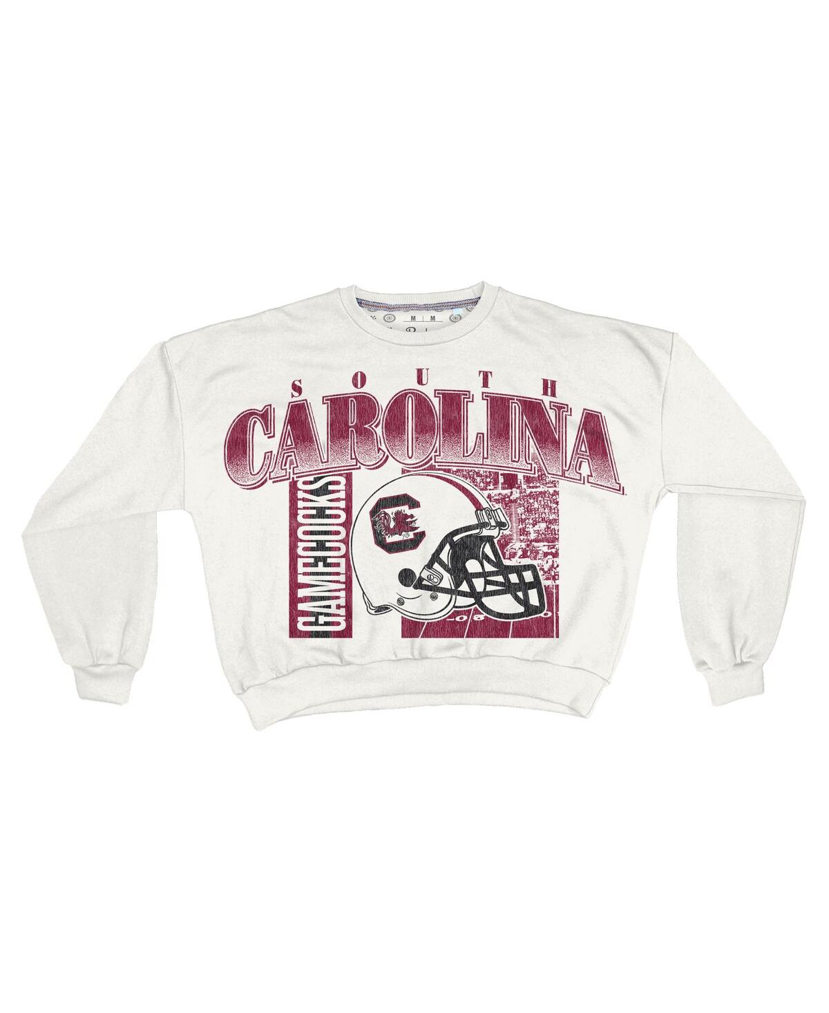 Pressbox Women's White South Carolina Gamecocks Oversized Janice Retro Waist-length Sweatshirt In White