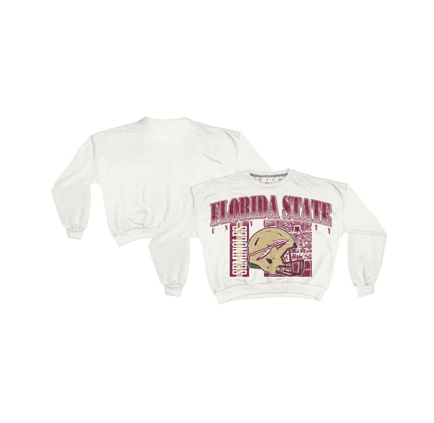Women's White Florida State Seminoles Oversized Janice Retro Waist-Length Sweatshirt