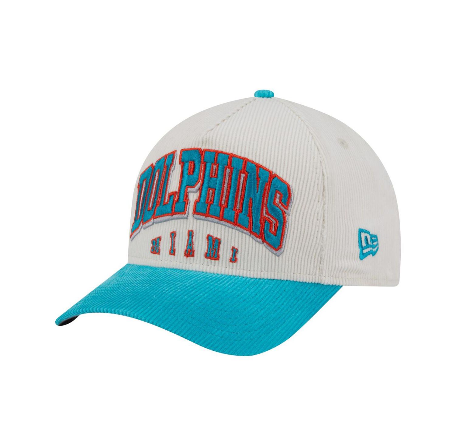 Men's Cream/Aqua Miami Dolphins Throwback Two-Tone Sided Corduroy 9FORTY A-Frame Adjustable Hat