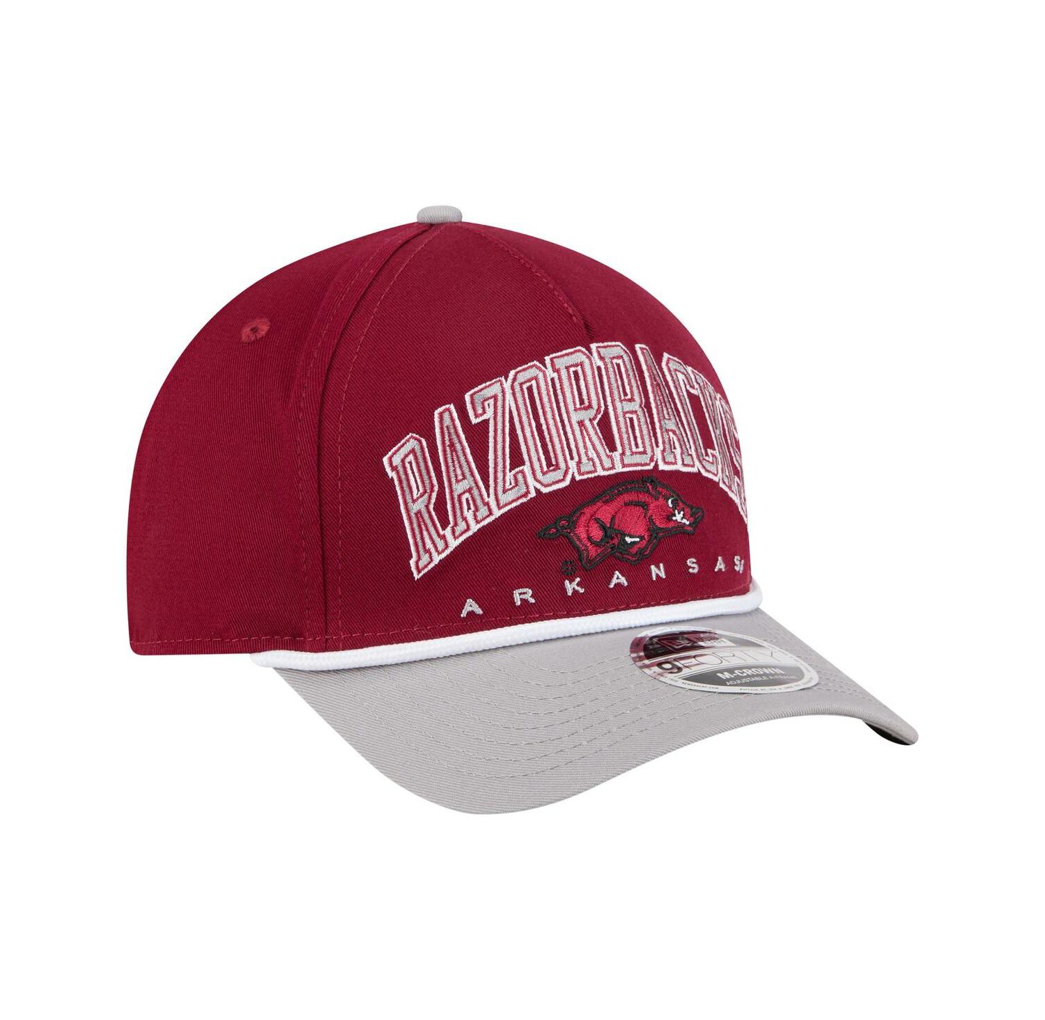 Men's Cardinal/Gray Arkansas Razorbacks Arch Two-Tone Rope 9FORTY A-Frame M-Crown Adjustable Hat